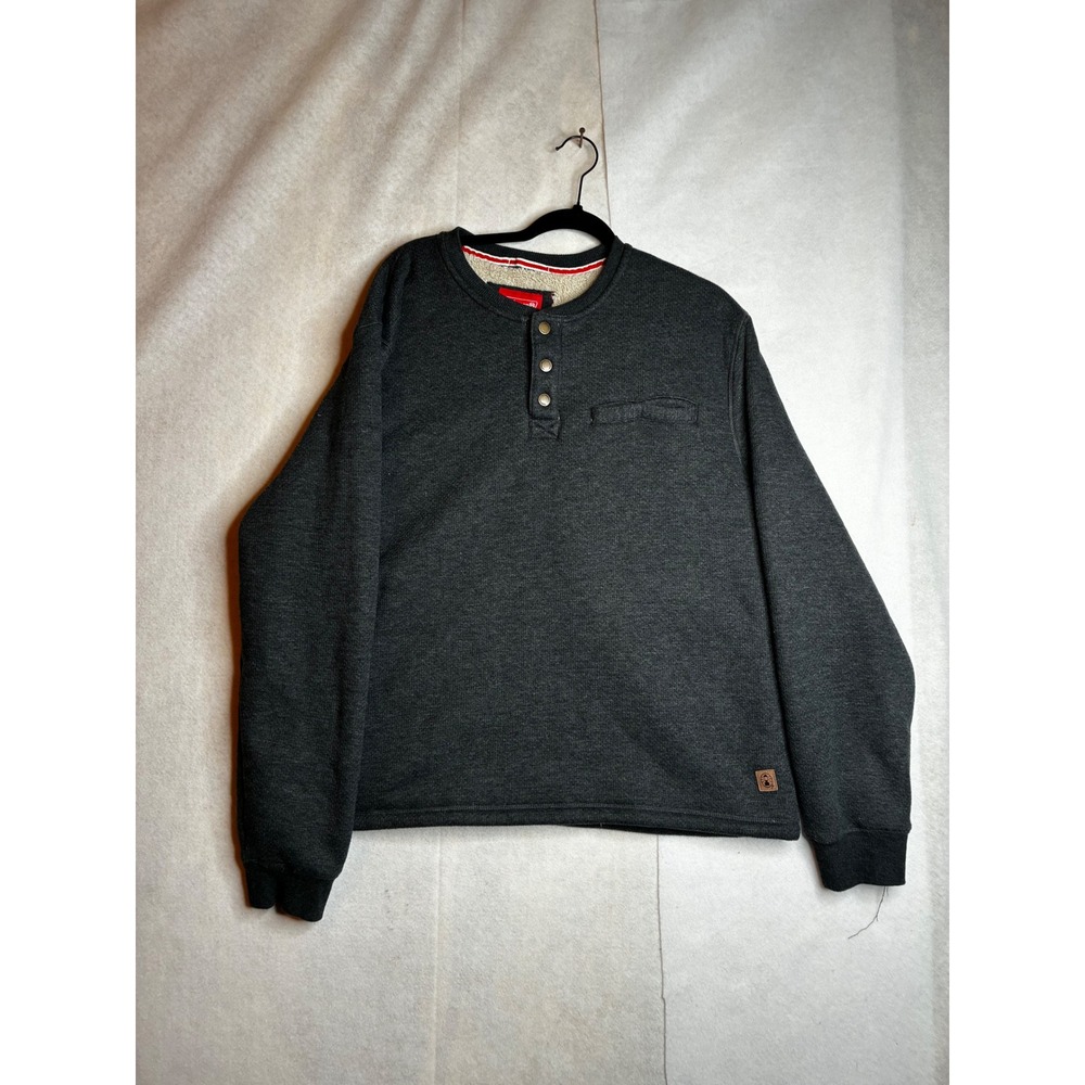 Coleman Mens Sherpa Lined Henley Sweatshirt XL Charcoal Gray Fleece‎ Pullover